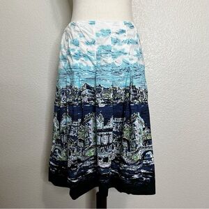Talbots Blue White City by the Sea Pleated Midi Skirt, Size 6P